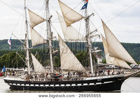 Rouen, France - July Circa, 2016. End Of The Armada In Rouen, Boats Galleon Ships On The River Seine
