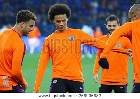 Kharkiv, Ukraine - October 23, 2018: Leroy Sane Of Manchester City Runs During Training Session Befo