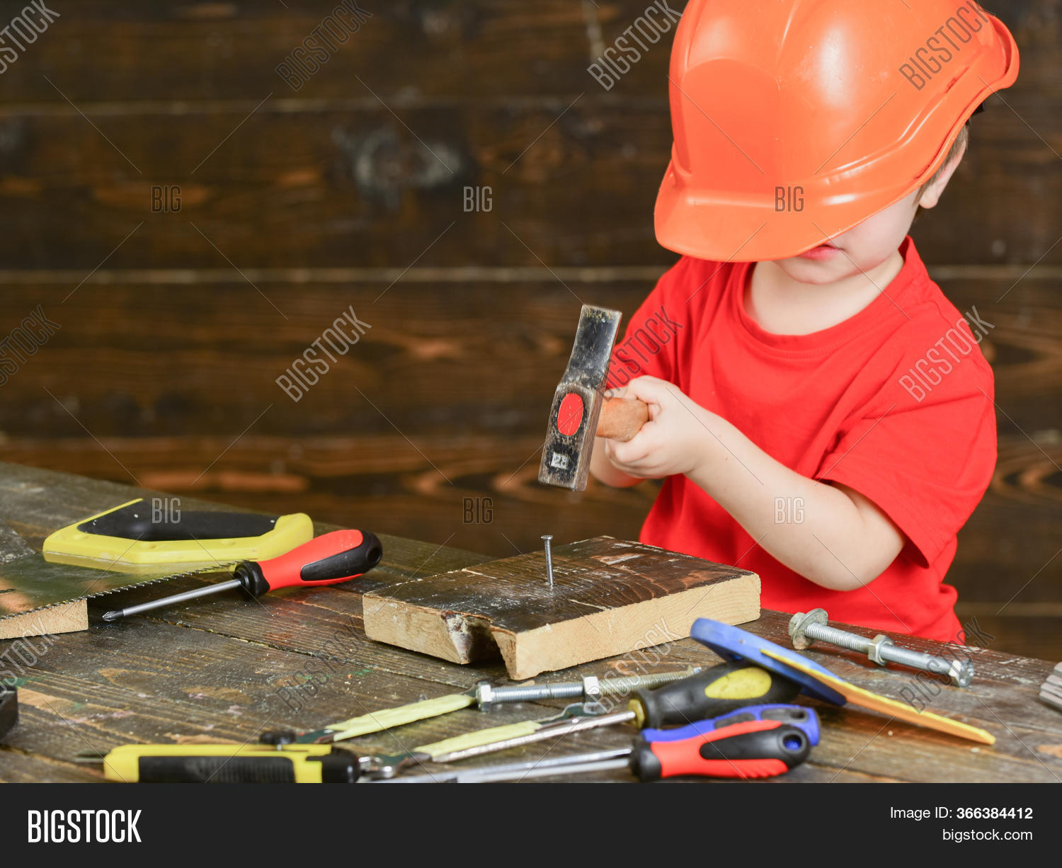 Kid Boy Hammering Nail Image & Photo (Free Trial) Bigstock