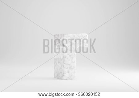 Marble 3d Letter R Lowercase. White Marble Letter Isolated On White Background. Glossy Marble Stone 