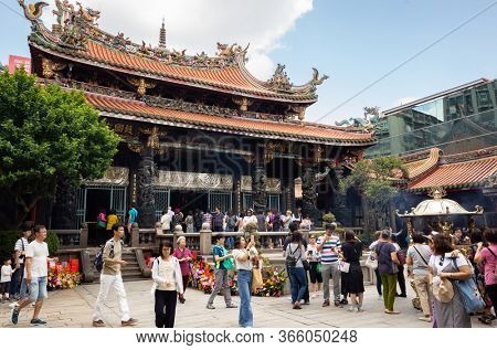 Taipei, Taiwan - October 20th, 2019: famous attraction of Lungshan temple at Taipei, Taiwan