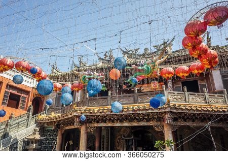 Lukang, Taiwan - October 18th, 2019: dragon lanterns Lukang Tianhou Temple, also known as Mazu Temple at Changhua, Taiwan