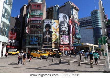 Taipei, Taiwan - December 3, 2018: People Visit Ximending Shopping District In Taipei. Ximending Is 