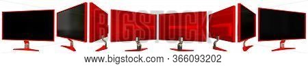 Hi-res Renders From Different Sides Of Red Pc Monitor With Fictive Design Isolated On White - Photor