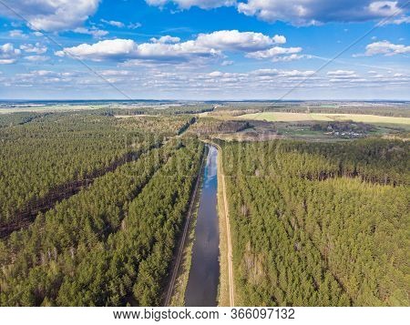 The Water Channel In Belarus, Minsk Region. Drone Aerial Shot
