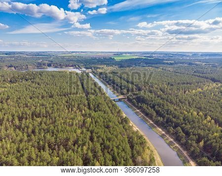The Water Channel In Belarus, Minsk Region. Drone Aerial Shot