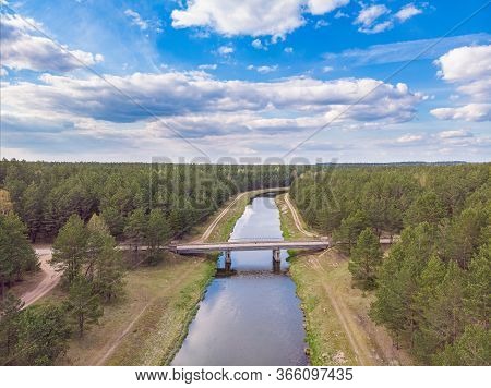 The Water Channel In Belarus, Minsk Region. Drone Aerial Shot
