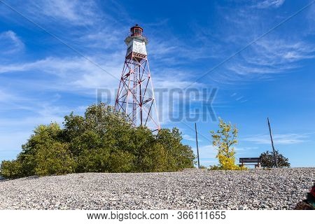A Canadian Lighthouse On Hecla Island In Canada