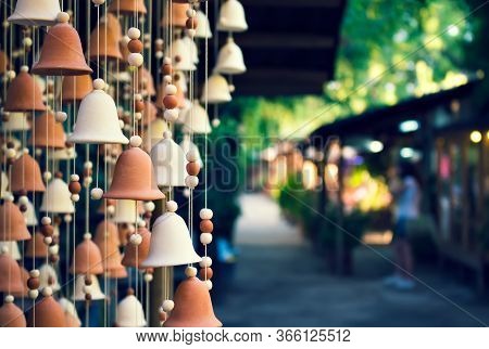 Hand Made Wind Chimes Hanging On A String With Depth Of Field Effect