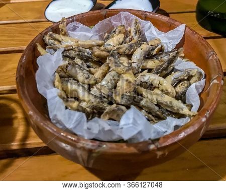 Traditional Romanian Seaside Food Consisting Of Fried Anchovy Fish Called 