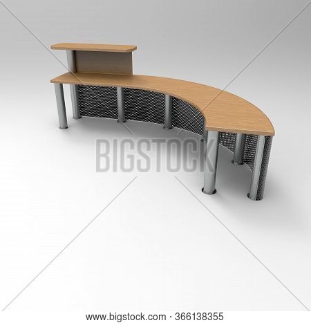 3d Image Of A Wood Metal Perforated Desk For Reception 3