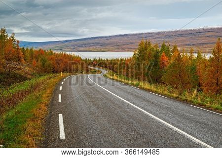 Panoramic View Along The Road For Lagarfljot River In Eastside Of Iceland