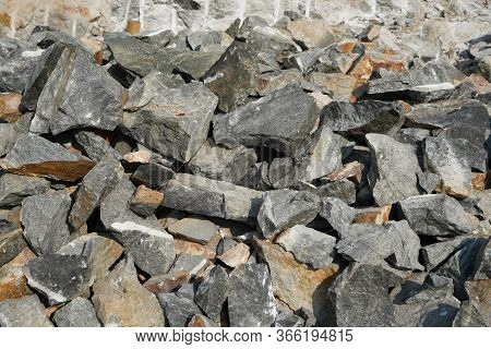 Pile Of Rocks I.e. Lithium Mining And Natural Resources Like Limestone Mining In Quarry. Natural Zeo