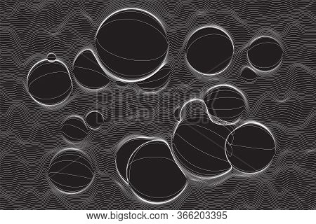 Ultra Thin Line Bubble Fluid Geometry. Dynamic Vector Spherical Distorted Surface. Digital Fractal 3