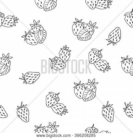 Seamless Pattern Of Strawberry Stock Illustration, Vector, Hand Drawing, Design Element For Printing