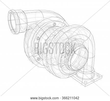 Automobile Turbocharger Concept Outline. Vector Rendering Of 3d. Wire-frame Style. The Layers Of Vis