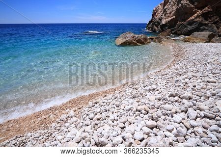 Croatia Landscape. Dalmatia Adriatic Coast. Pasjaca Beach Below Cliffs In Konavle.