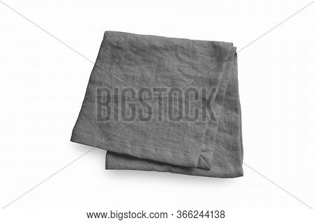 One Single Gray Table Setup Serving Linen Cotton Napkin Made Of Organic Raw Softened Crumpled Materi