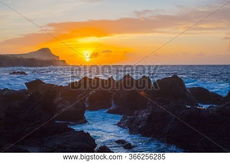 Lava Stones On The Beach Of Piscinas Naturais Biscoitos. Atlantic Ocean. Terceira Azores, Portugal.