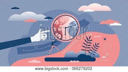 Uphill Vector Illustration. Business Challenge Flat Tiny Persons Concept. Abstract Scene With Pushin
