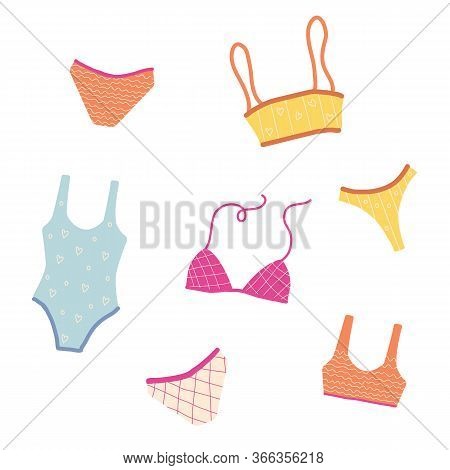 Modern Hand Drawn Colorful Collection Of Women S Underwear And Lingerie