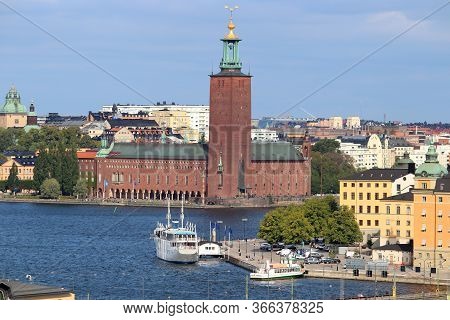 Stockholm City Skyline In Sweden. Stadshuset - City Hall.