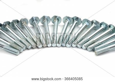 Metal Bolts, Iron Bolts, Wood Bolts, For Joints And Structures Isolated On A White Background