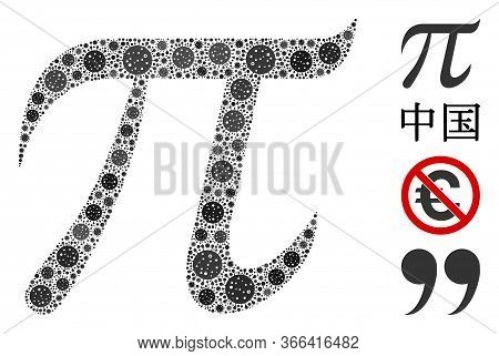 Mosaic Pi Symbol Composed Of Flu Virus Icons In Random Sizes And Color Hues. Vector Pathogen Icons A