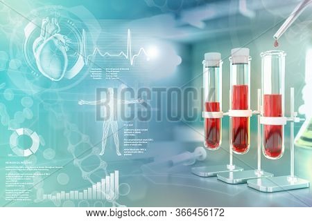 Medical 3d Illustration, Proofs Vials In College Office - Blood Sample Analysis For Protein Or Aids 