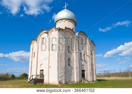 Church Of The Savior On Nereditsa Close-up On A Sunny April Day. Veliky Novgorod, Russia