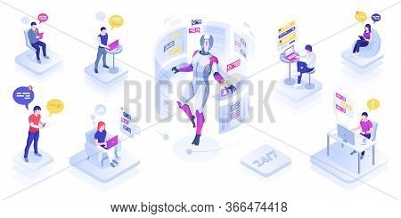 Chat Robot Or Virtual Assistant Helping Users. Chatbot Or Support Bot Message People. Ai Operating. 