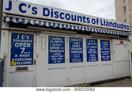 Llandudno, Uk: Aug 27, 2019: J C's Discounts Of Clonmel Street Are Clothing Retailers Who Open 7 Day