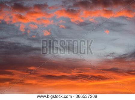 Sunset Red Sky With Clouds Horizontal Background