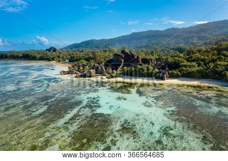 Anse Source Dargent In La Digue Island - Seychelles Aerial View