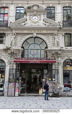 Istanbul, Turkey - May 13, 2020: Cicek Pasaji, Cite De Pera Is Closed In Istiklal Avenue During Coro