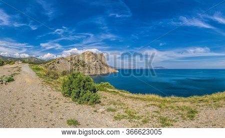 Beautiful Seascape, Panorama Of Cape Kapchik To The Galitsin Trail And Blue Bay Of The Black Sea. Su