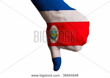 Bandiera nazionale del Costarica pollice giù gesto per errore di fatto con la mano