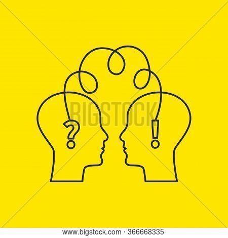 Question And Answer Icon. Two Profile Lines With Question Marks And An Exclamation Mark. Logo For Ps