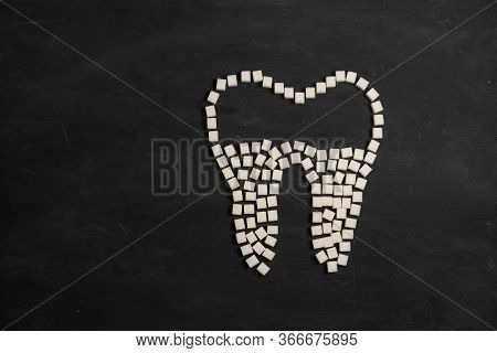 Sugar Destroy Tooth Enamel Leads Tooth Decay White Sugar Cubes Shape Form Tooth Brown Sugar Caries B