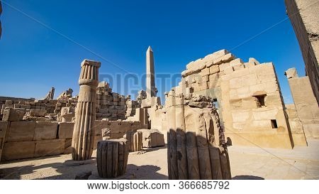 Karnak Temple In Luxor, Egypt. The Karnak Temple Complex, Commonly Known As Karnak, Comprises A Vast