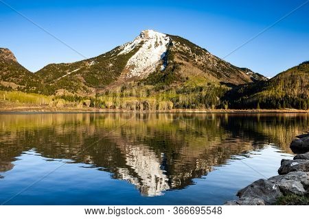 Whitehouse Mountain On Beaver Lake Colorado At Sunset