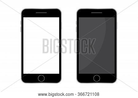 Vector White Smartphone. Black Phone With A Blank Screen. Realistic Mobile Phone Background. Stock P