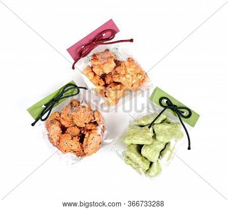 Senbei Japanese Rice Crackers Isolated On White Background