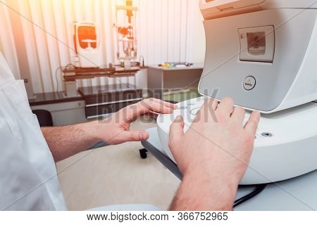Eye Tonometry. Non-contact Tonometer. Glaucoma Checkup. Modern Equipment.