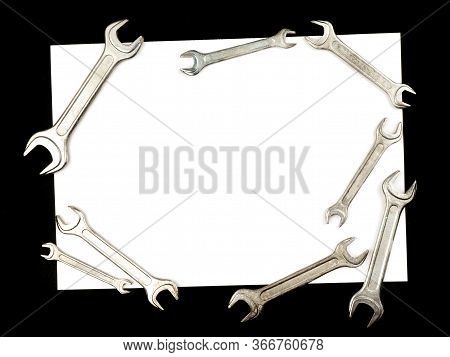 Graphic Resources Frame For Inserting Text Lined With Bolts Nuts And Wrenches. Fastener In The Form 