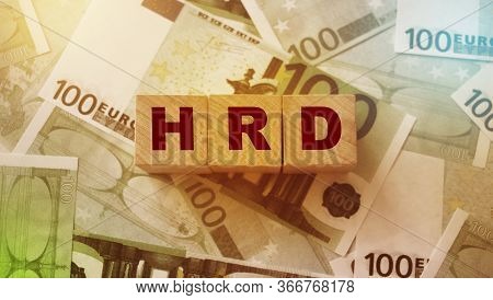 Hrd Human Resource Development Acronym On Wooden Cubes On Dark Wooden Backround. Business Concept