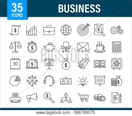 Global Network Connection. Business Line Icon Set. Marketing Network. Money Line Icon Set. Vector St