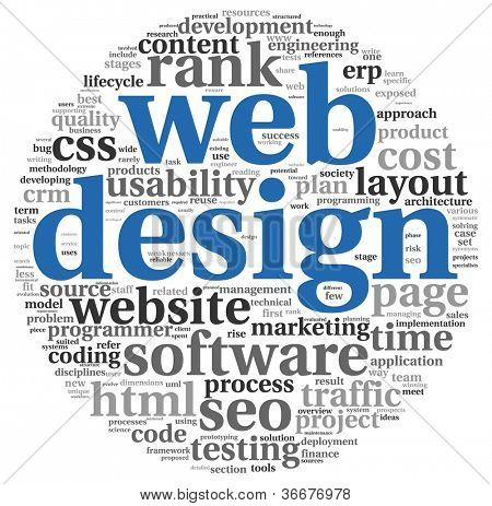 Concetto di Web design in nuvola di tag parola su sfondo bianco
