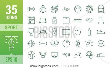 Flat Sport Icon For Web Design. Soccer Ball. Web Icon Set. Fitness Sport. Vector Stock Illustration.