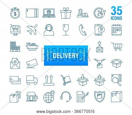 Set With Delivery Icon. Delivery Service. Fast Courier. Truck Icon Set. Vector Stock Illustration.
